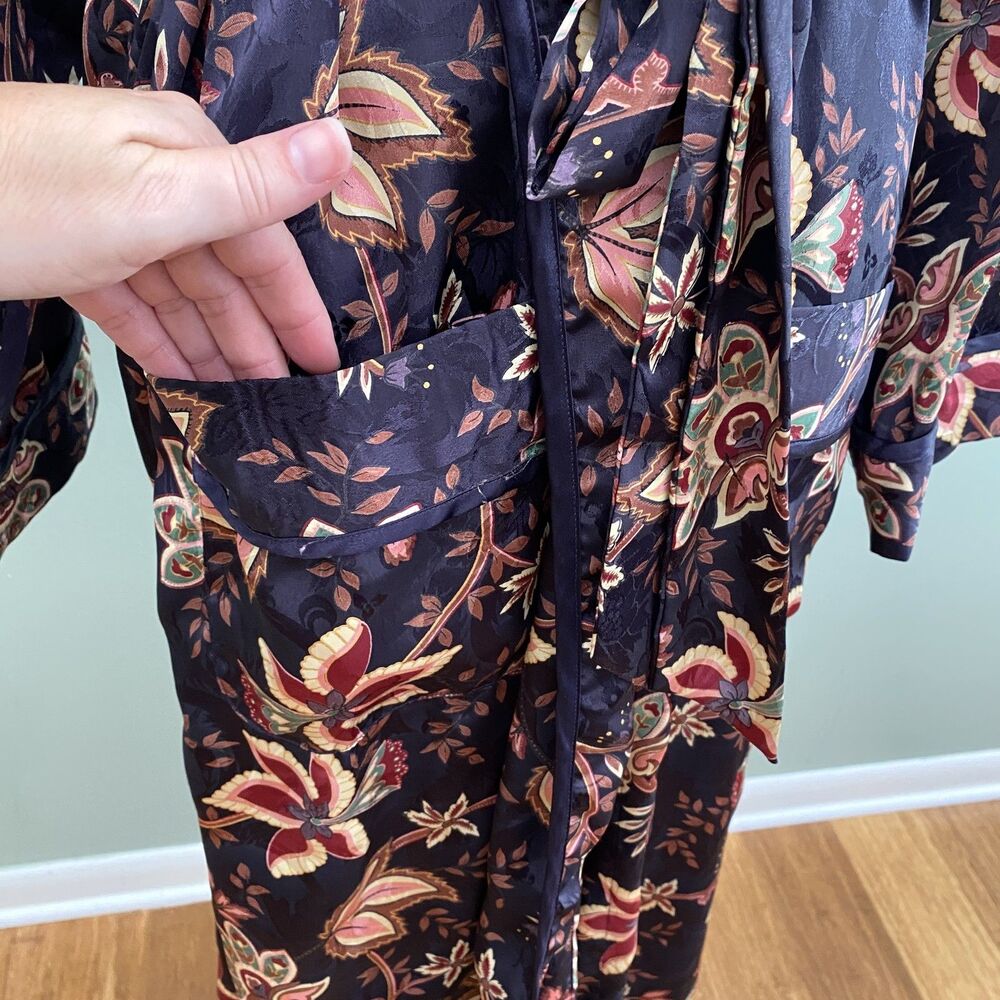 Victorias Secret Gold Label Satin Robe Long Floral Belted Small Purple VTG 90s - Picture 5 of 13